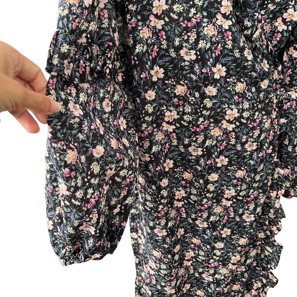 & Other Stories Black Floral Ruffle Wrap Midi Dress M NWT Viscose V Neck Tiered - Picture 5 of 8